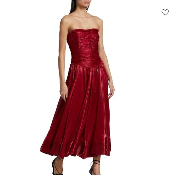Aje Regent Strapless Drop Waist Midi Dress in Garnet Red - Picture 1 of 14